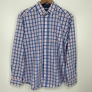 Mason James Mens Stretch Long Sleeve Button Down Shirt Blue Pink Check Size S